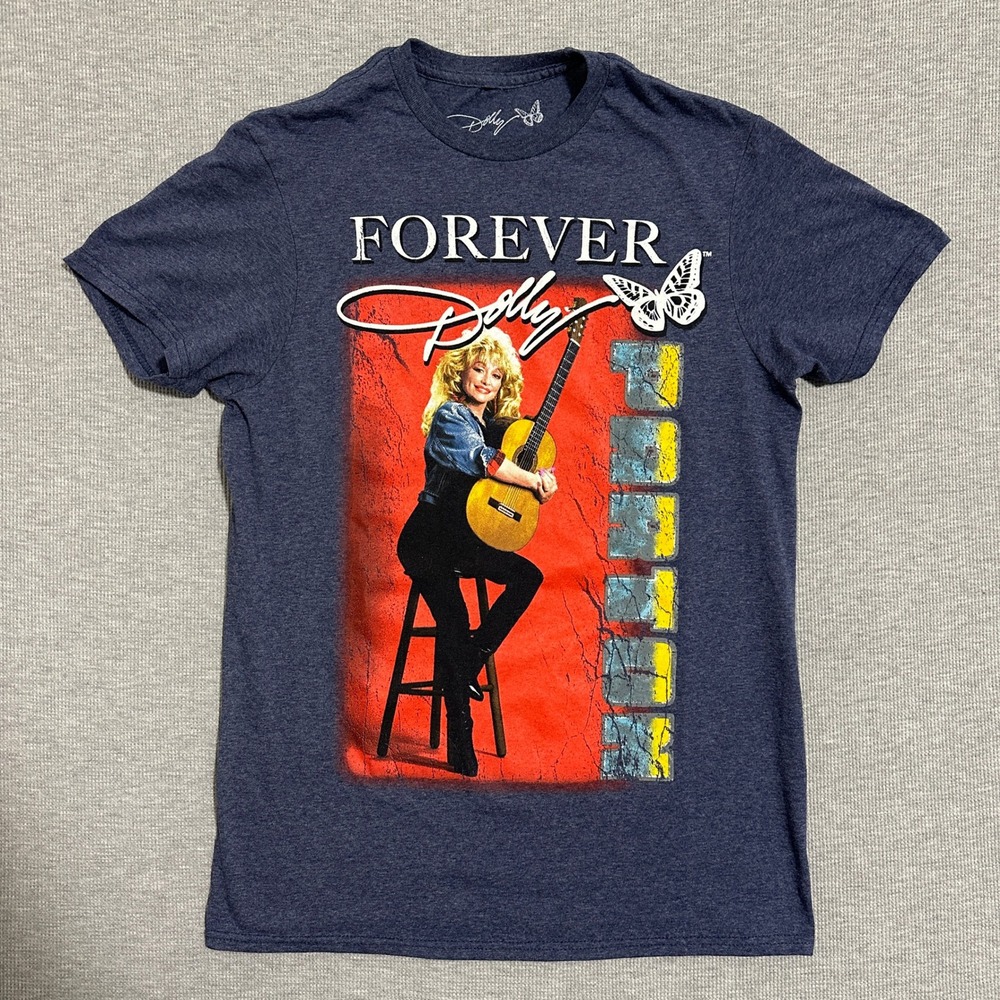 Dolly Parton Forever Graphic T-Shirt Navy Blue Heather Country Music Tee Small